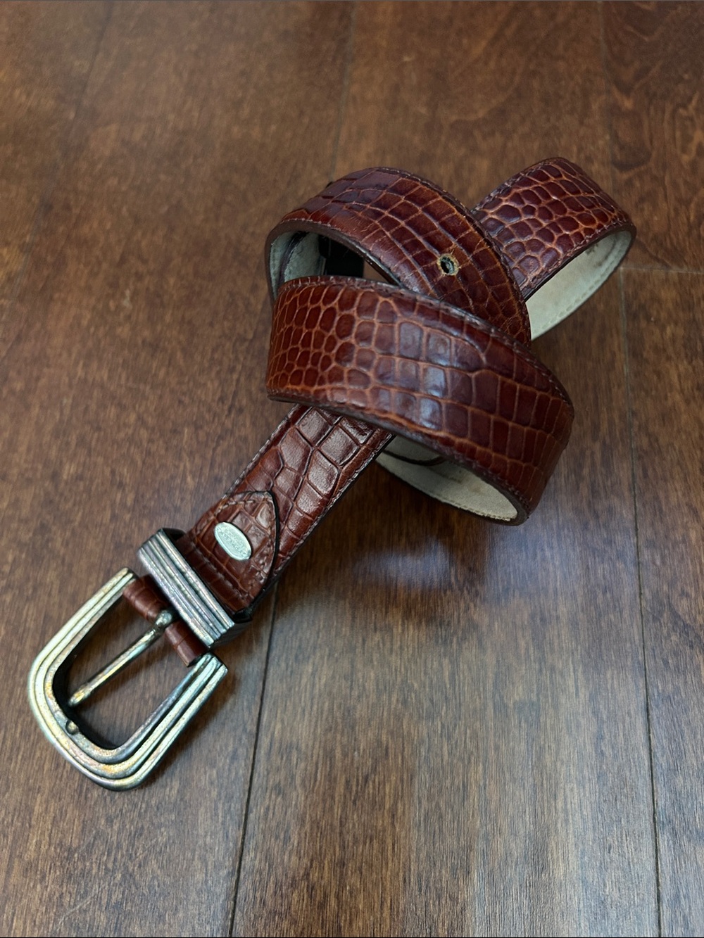Sterling Collection Women’s Croc-Embossed Brown Leather Belt, Size Large